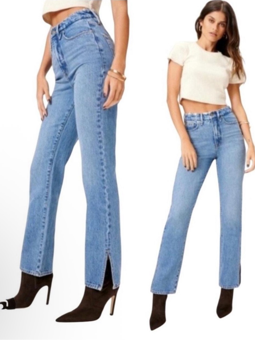 Good American Women’s High-Rise Straight Leg Jeans - Medium Blue